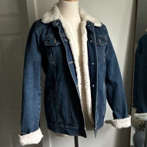 Vintage Denim Sherpa Lined Jacket Blue Western Style Coat Warm Winter, US 4 - Picture 4 of 5